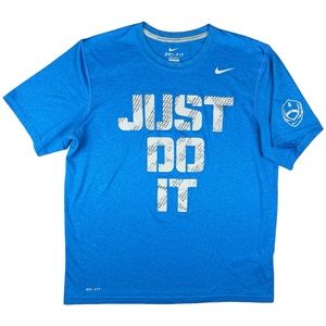 Nike Sz Large Men’s‎ Dri-Fit T-shirt JUST DO IT Swoosh Logo Wicking Blue Silver